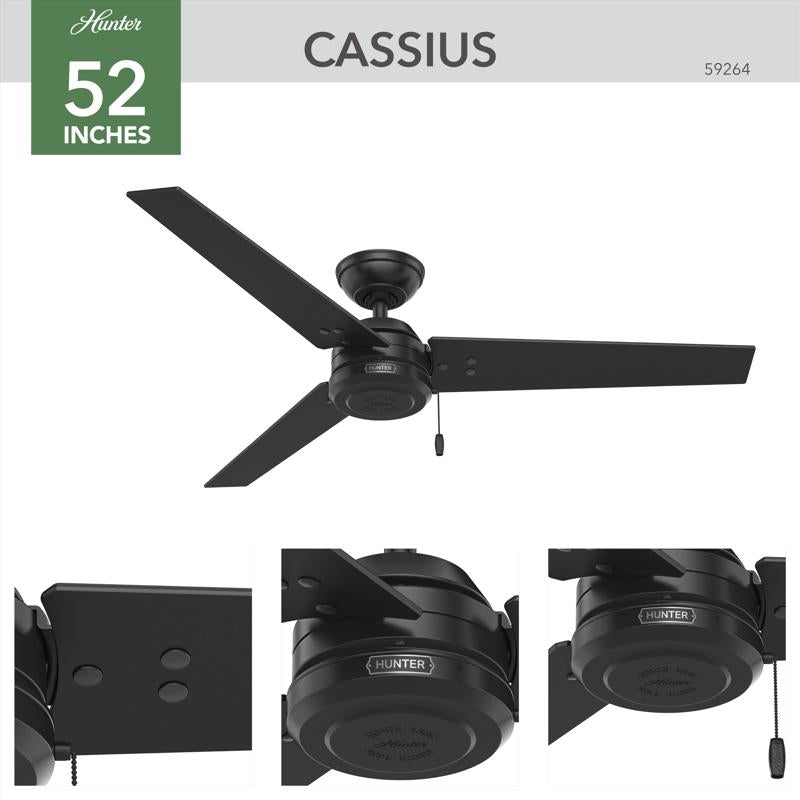 Hunter Cassius 52 in. Matte Black Outdoor Ceiling Fan