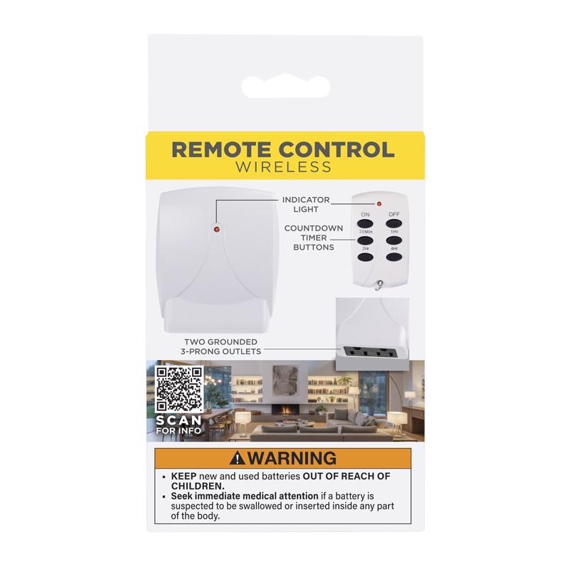 Prime Indoor Timer With Remote Control and Grounded Outlets White
