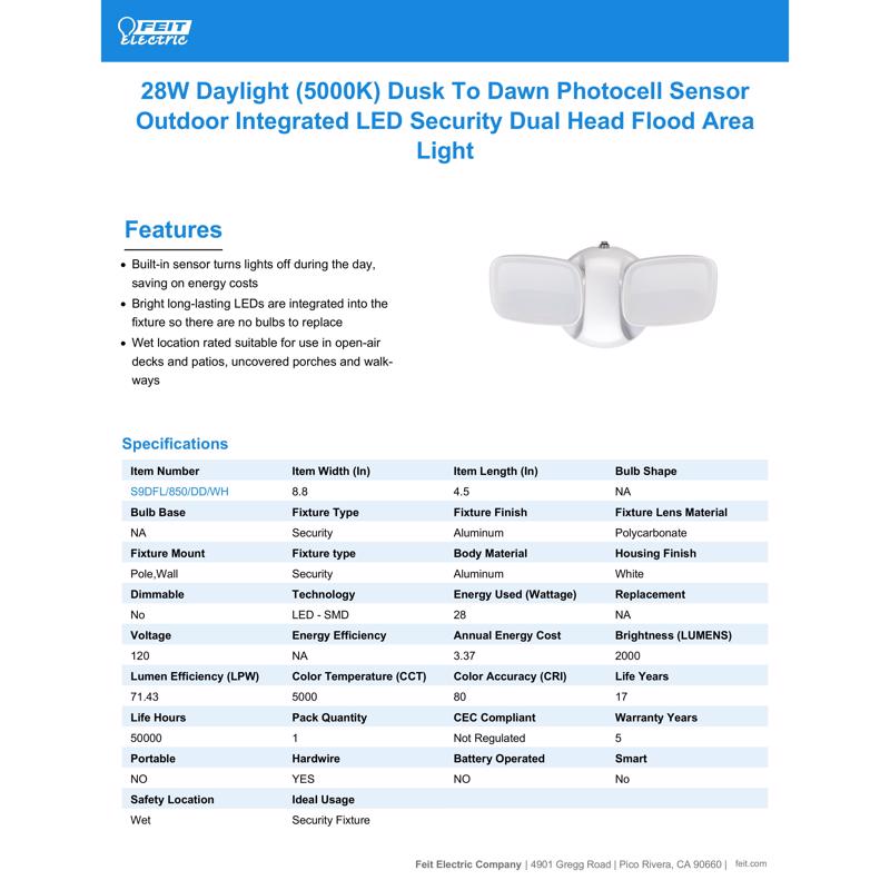 Feit LED Dusk to Dawn Hardwired LED White Security Floodlight