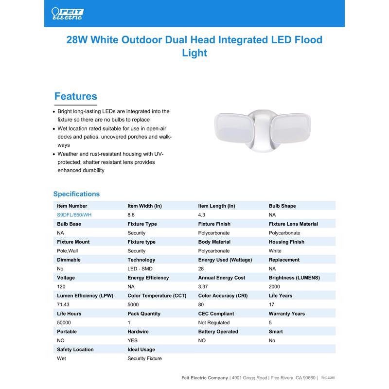 Feit LED Switch Hardwired LED White Security Floodlight