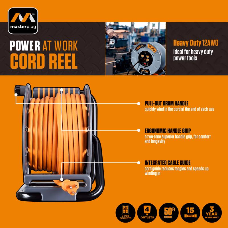 Masterplug 50 ft. L Metal Cord Reel