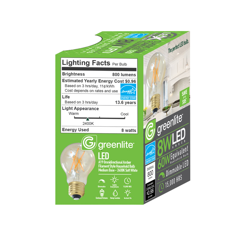 Greenlite A19 E26 (Medium) LED Bulb Amber 60 Watt Equivalence 1 pk