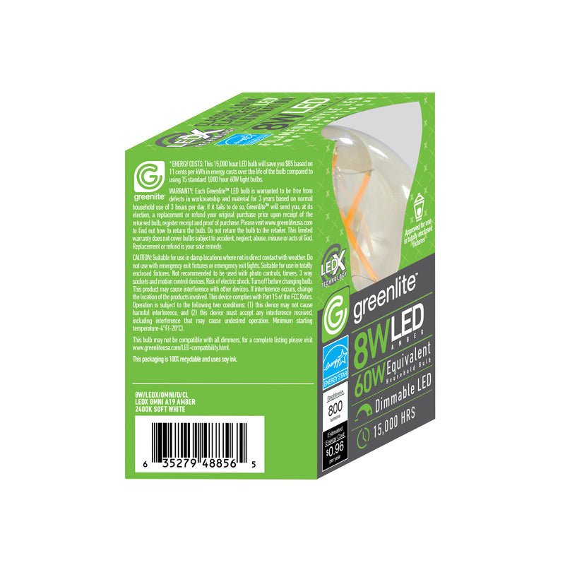 Greenlite A19 E26 (Medium) LED Bulb Amber 60 Watt Equivalence 1 pk