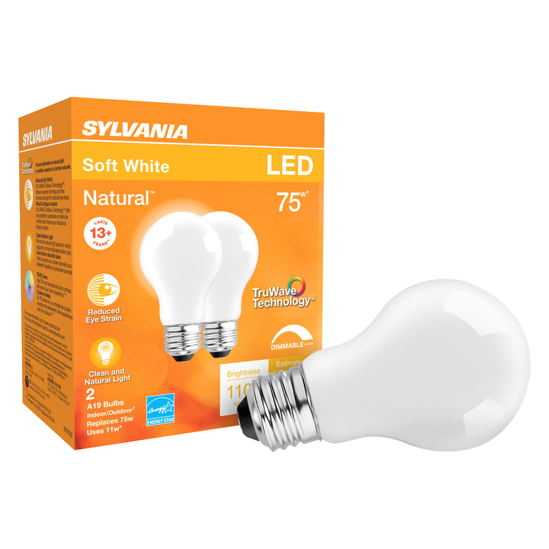 Sylvania Natural A19 E26 (Medium) LED Bulb Soft White 75 Watt Equivalence 2 pk