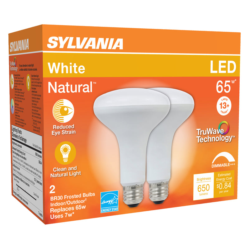 Sylvania Natural BR30 E26 (Medium) LED Floodlight Bulb Cool White 65 Watt Equivalence 2 pk