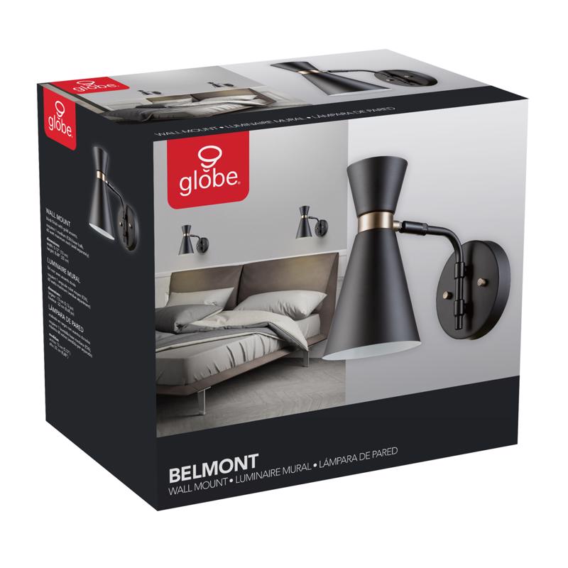 Globe Electric Belmont 1-Light Satin Black Hourglass Wall Sconce