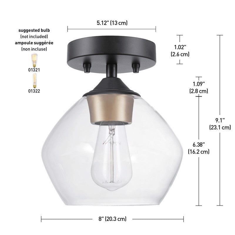 Globe Electric Harrow 9.1 in. H X 8 in. W X 8 in. L Matte Black Ceiling Light