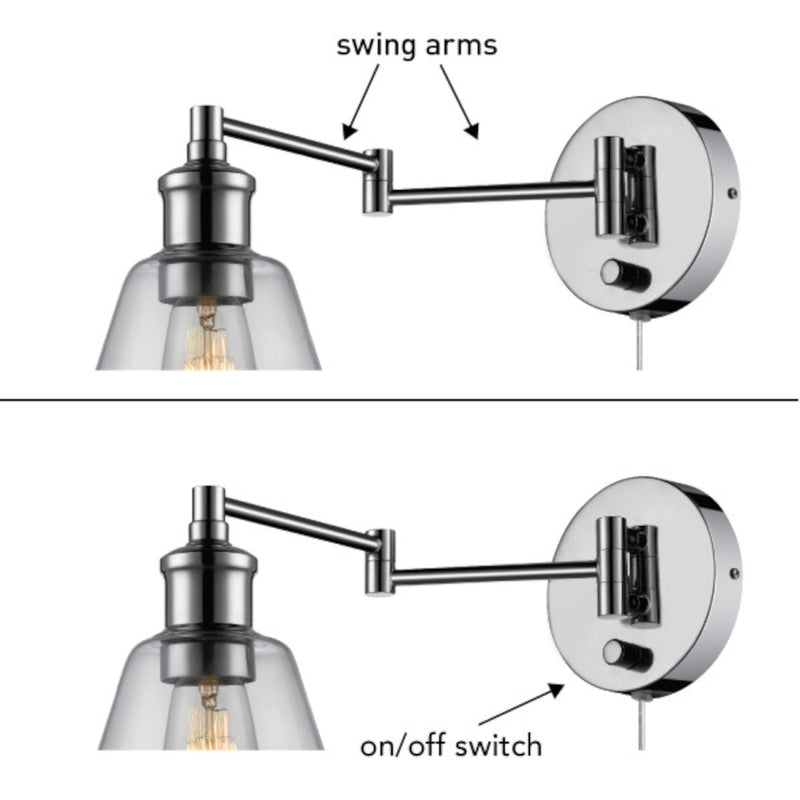 Globe Electric Parker 1-Light Chrome Clear Industrial Vintage style Wall Sconce