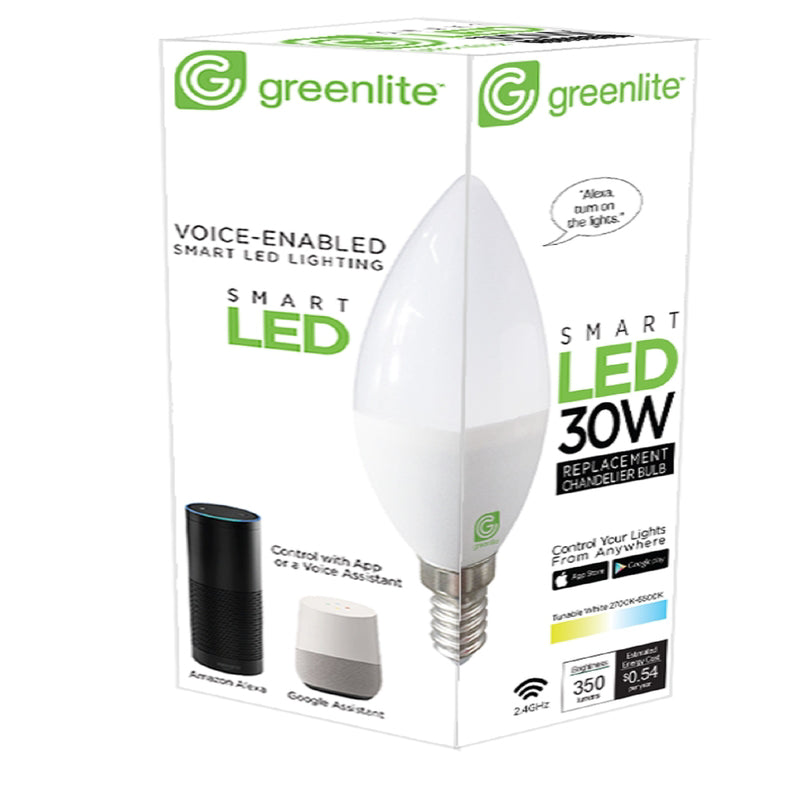 Greenlite B10 E12 (Candelabra) Smart-Enabled LED Bulb Tunable White/Color Changing 30 Watt Equivalen