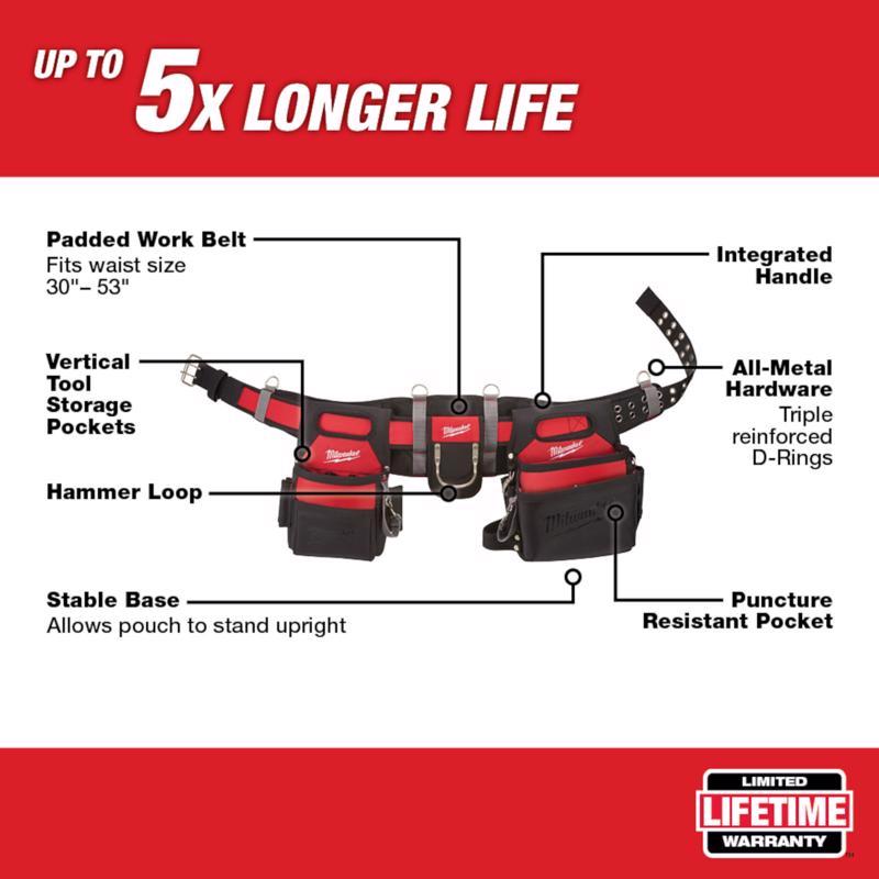 Milwaukee 29 pocket Nylon Work Belt Black/Red