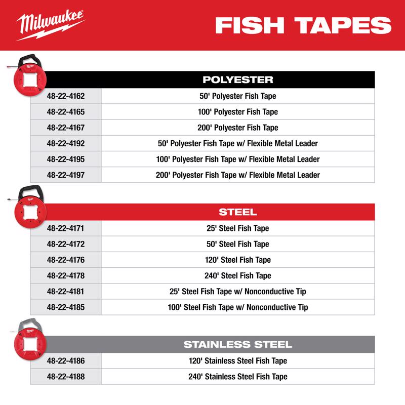 Milwaukee 0.13 in. W X 50 ft. L Steel Fish Tape 1 pk