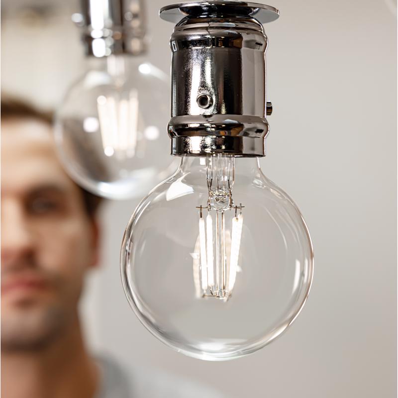 Feit White Filament G16.5 E26 (Medium) Filament LED Bulb Soft White 60 Watt Equivalence 2 pk