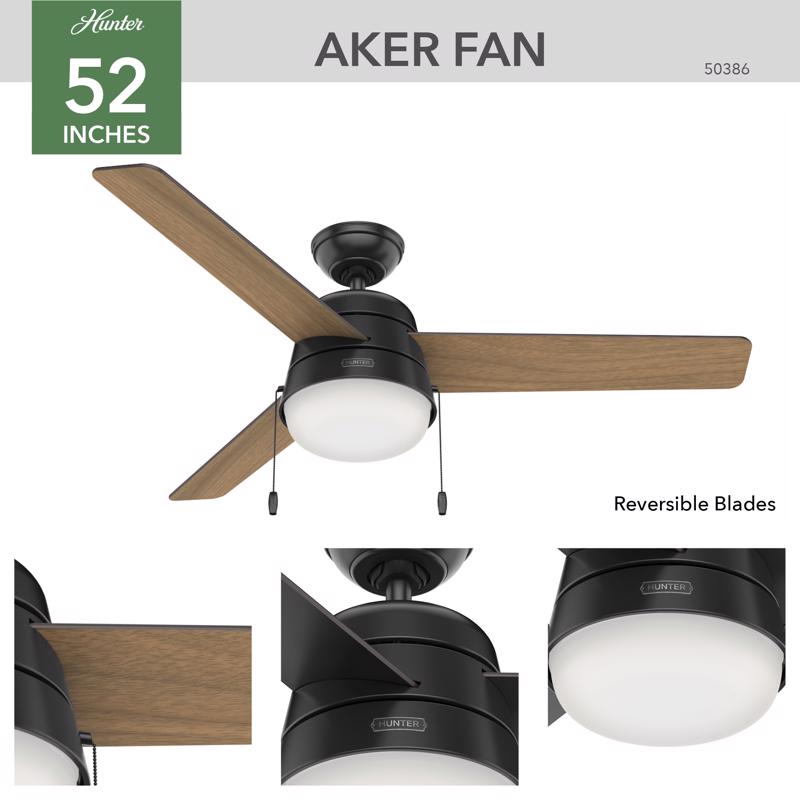 Hunter Aker 52 in. Matte Black LED Indoor and Outdoor Ceiling Fan