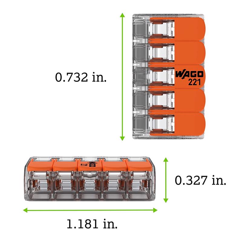 WAGO 221 Series 5 Port Lever Cable Connector 25 pk