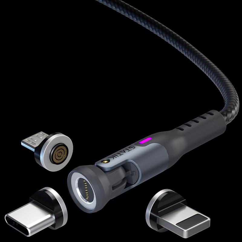 Statik 360 Pro Micro to Lightning/USB-C and Lightning to Micro/USB-C Cable 3 ft. Black