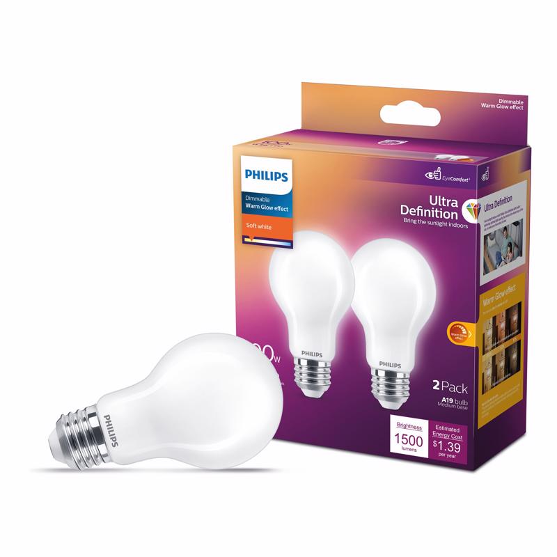 Philips A19 E26 (Medium) Filament LED Bulb Soft White 100 Watt Equivalence 2 pk