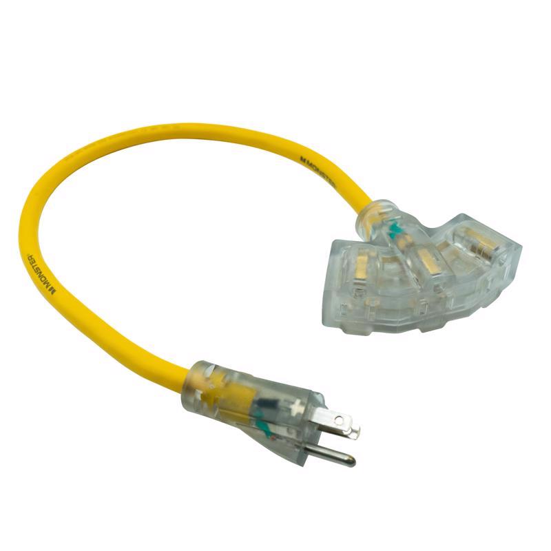 Monster Just Power It Up Outdoor 2 ft. L Yellow Extension Cord 12/3 SJTW