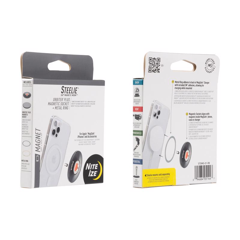 Nite Ize Steelie Black/White Orbiter Magnetic Socket and Metal Ring For Universal