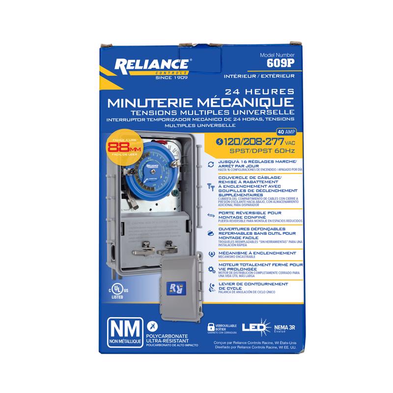 Reliance Controls Indoor and Outdoor 24 Hour Mechanical Timer 240 V Gray