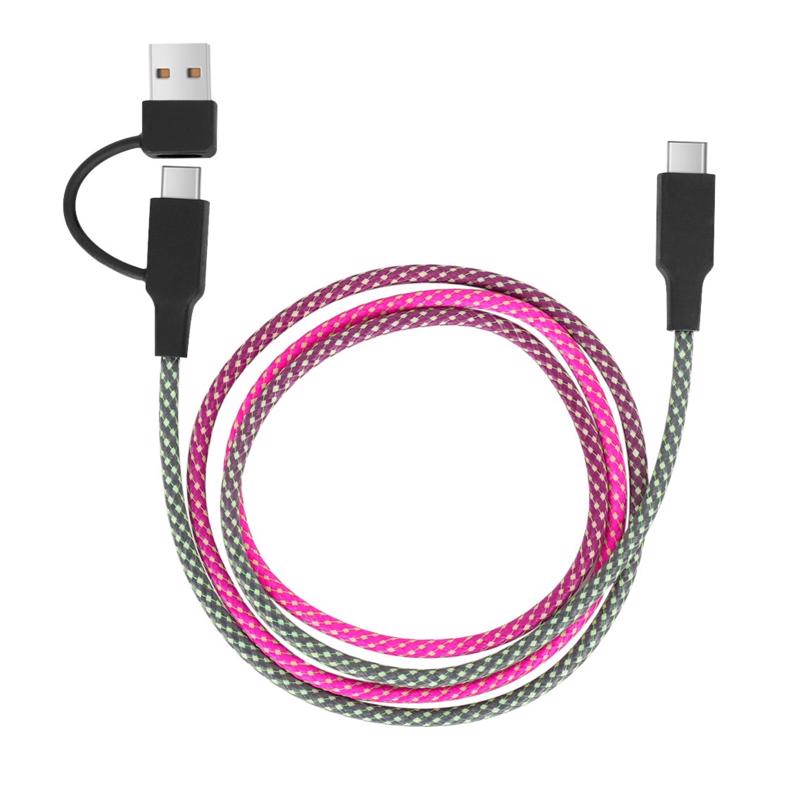 Fusebox Multicolored Braided Cable USB-C Cable For Any USB-Powered Device 3 ft. L