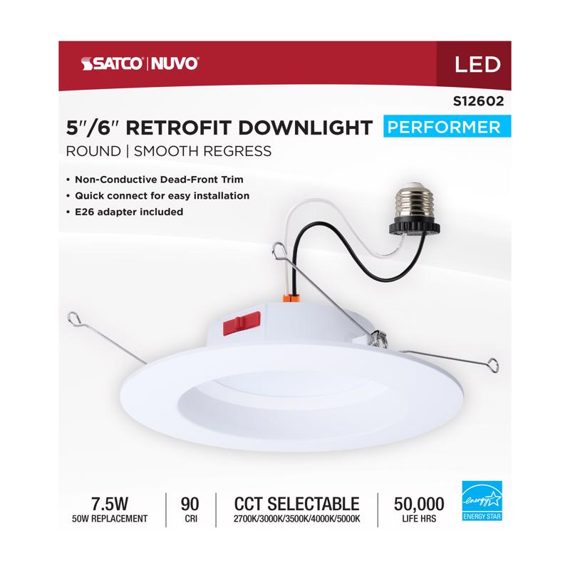 Satco Frost White 5-6 in. W Aluminum LED Dimmable Recessed Downlight 8 W