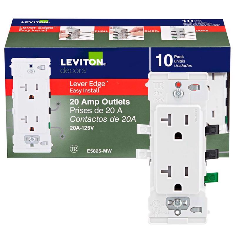 Leviton Lever Edge 20 amps 125 V White Outlet 5-20R 10 pk