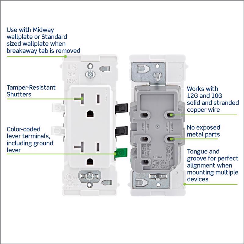 Leviton Lever Edge 20 amps 125 V White Outlet 5-20R 10 pk