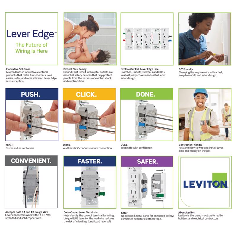 Leviton Lever Edge 125 V White GFCI Outlet 1 pk