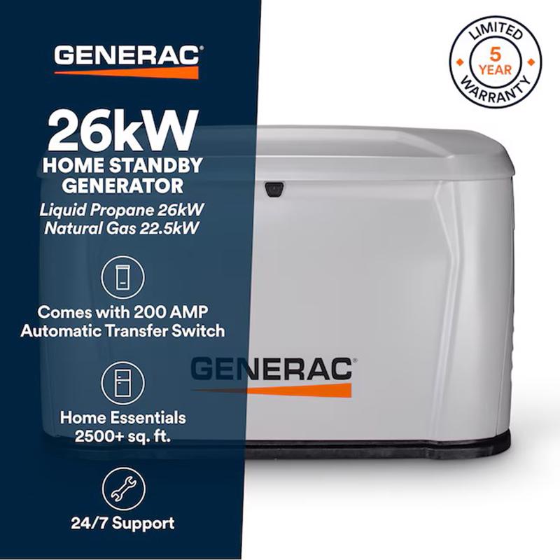 Generac 26000 kW Home Standby Generator Includes 200 amp ats