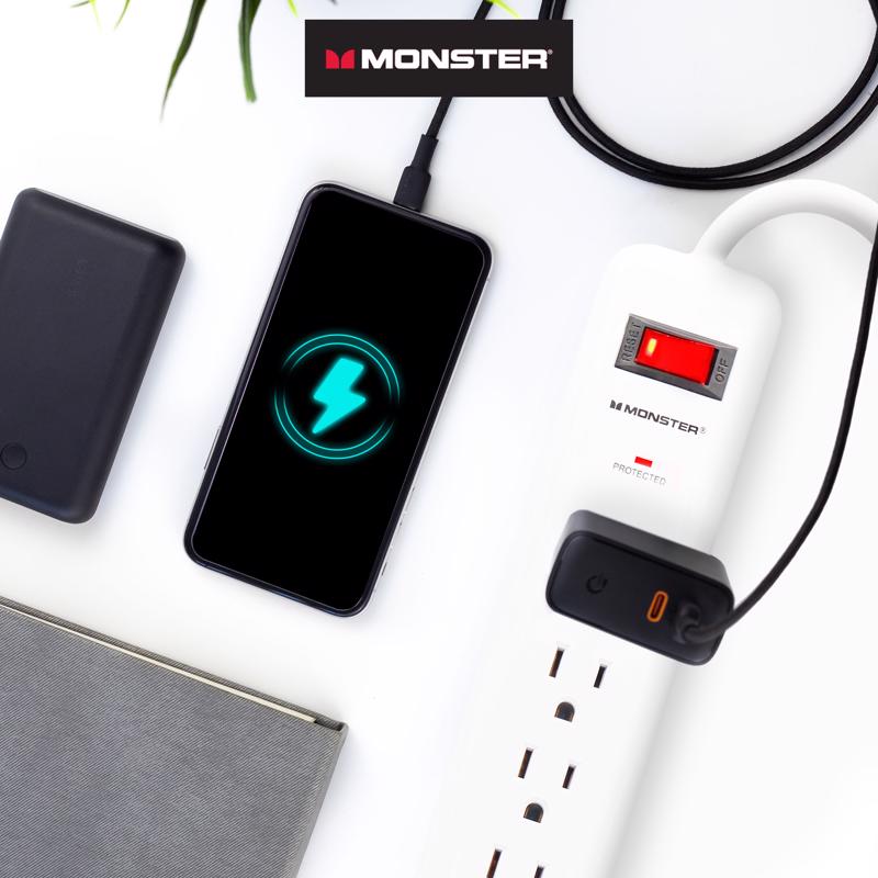 Monster Just Power It Up 3 ft. L 6 outlets Surge Protector w/USB White 1080 J