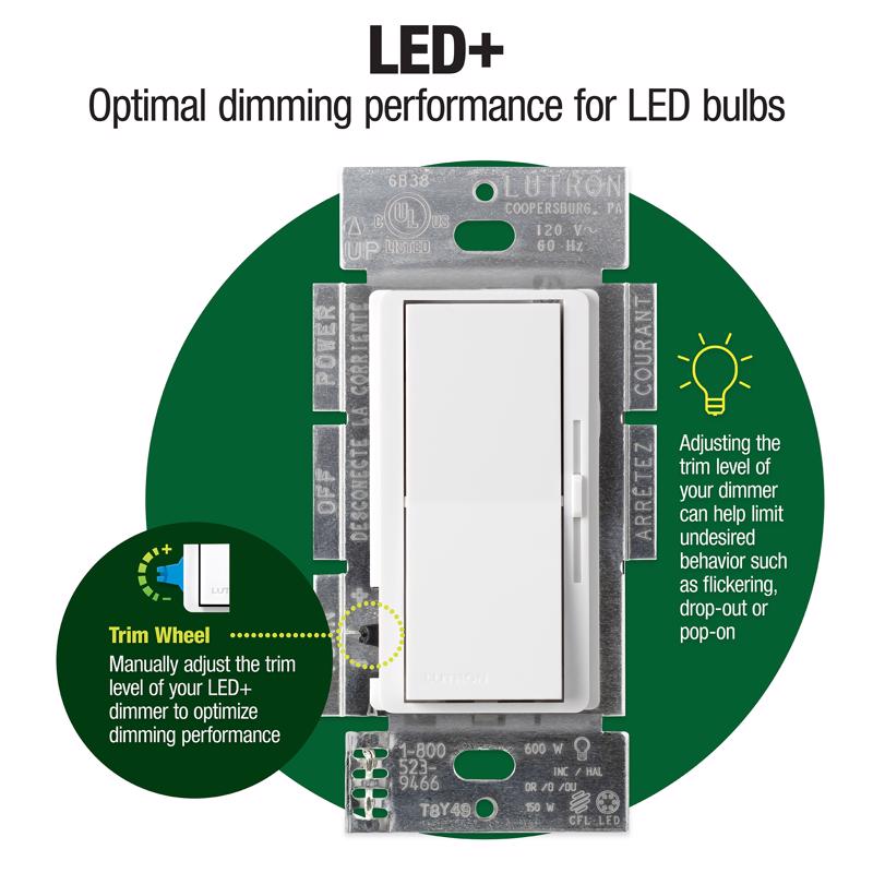 Lutron Diva Gray 150 W Rocker Dimmer Switch 1 pk