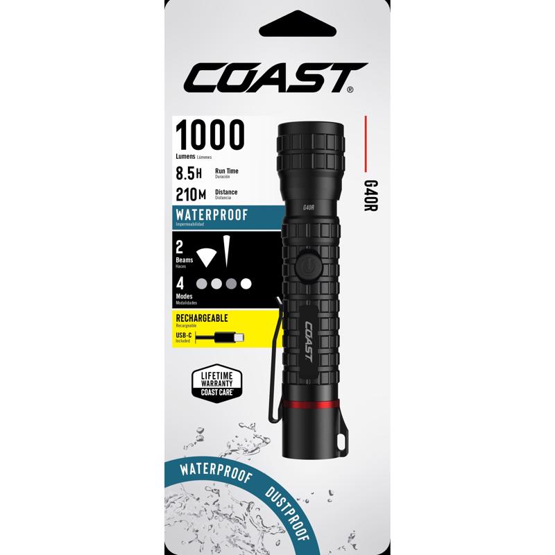Coast 1000 lm Black LED Rechargeable Flashlight 18650 Battery