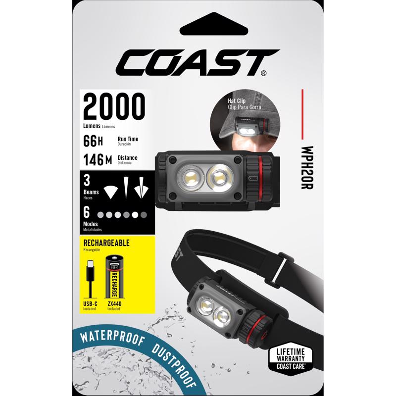 Coast WPH20R 2000 lm Black/Gray LED Head Lamp