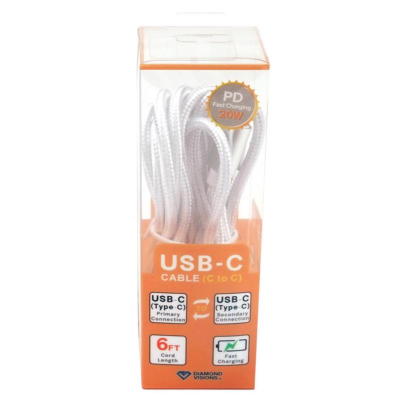 Diamond Visions Assorted Braided Cord USB-C to USB-C Cable For All Smartphones 6 ft. L
