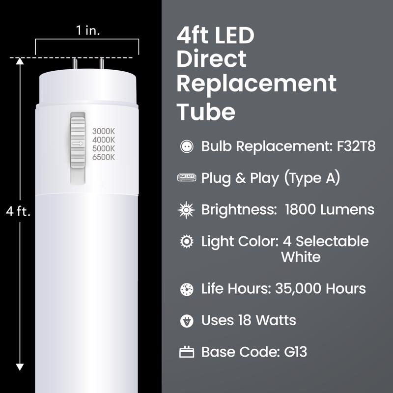 Feit Electric Linear Adjustable White 48 in. Bi-Pin T8 LED Tube 32 Watt Equivalence 2 pk