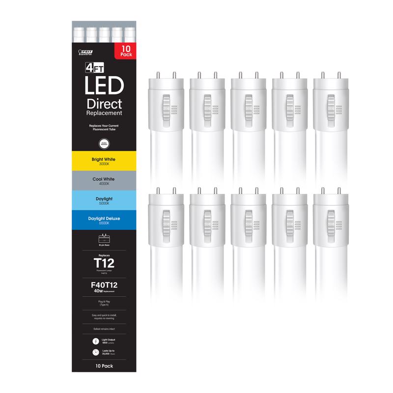 Feit Electric Linear Adjustable White 48 in. Bi-Pin T12 LED Tube 40 Watt Equivalence 10 pk