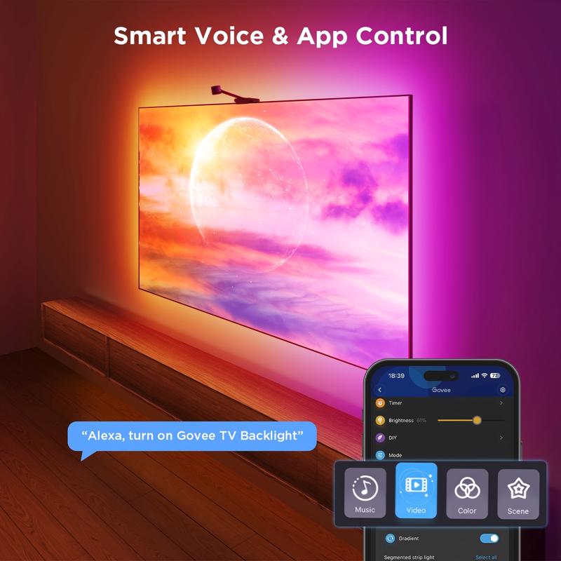 Govee 11.8 ft. L Plug-In LED Smart-Enabled TV Backlight 120 lm