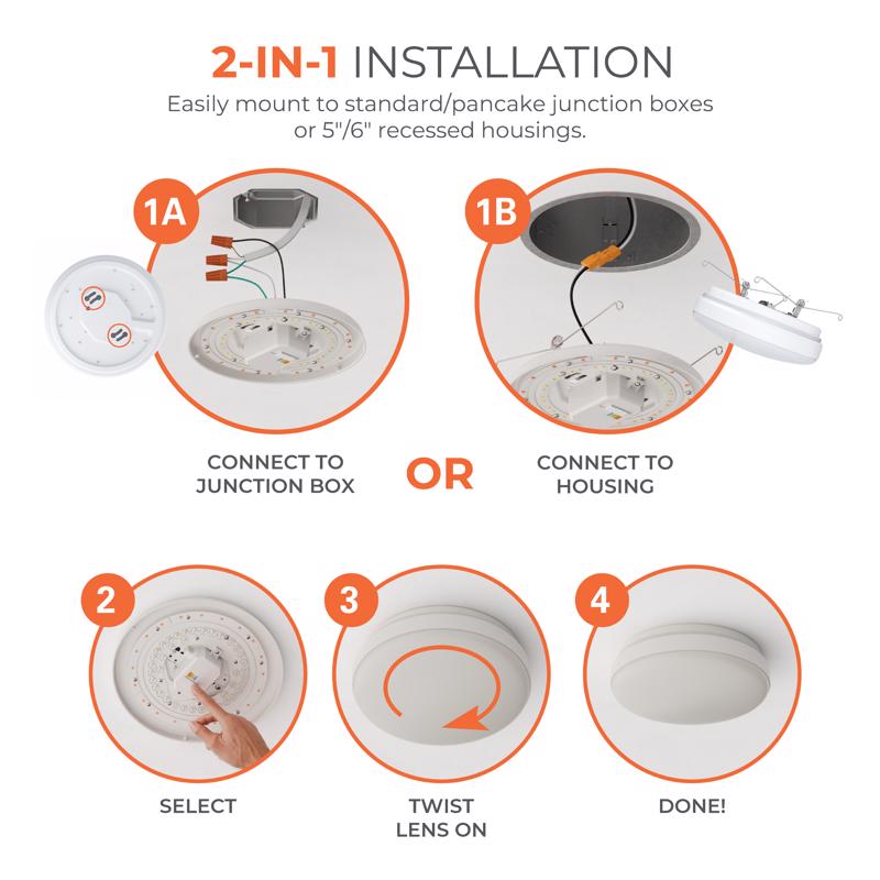 Halo 2.95 in. H X 8 in. W X 8 in. L White LED Ceiling Light Fixture with Nightlight