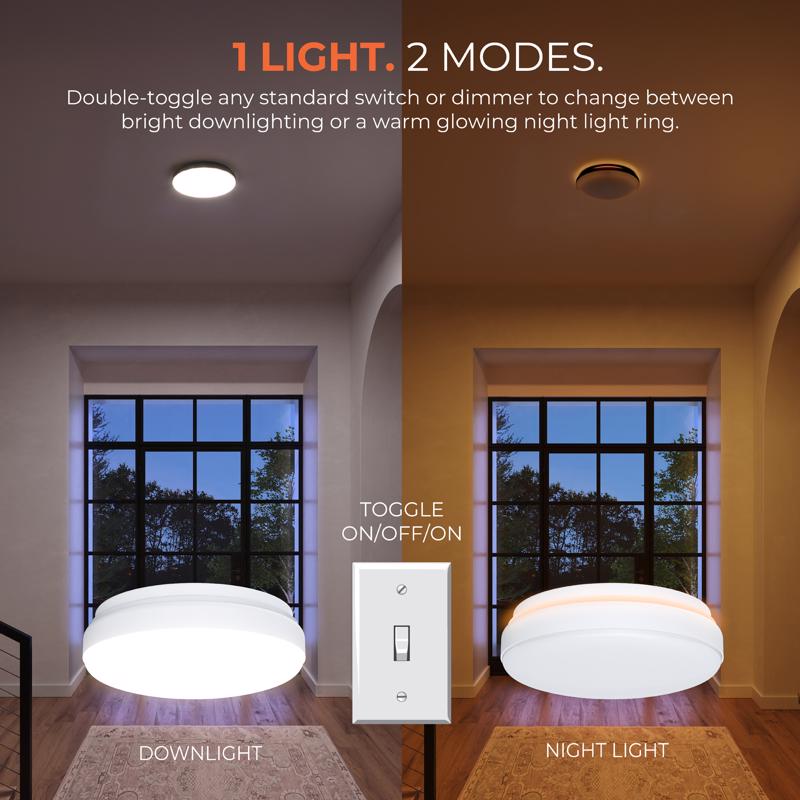 Halo 3.17 in. H X 15 in. W X 15 in. L White LED Ceiling Light Fixture with Nightlight