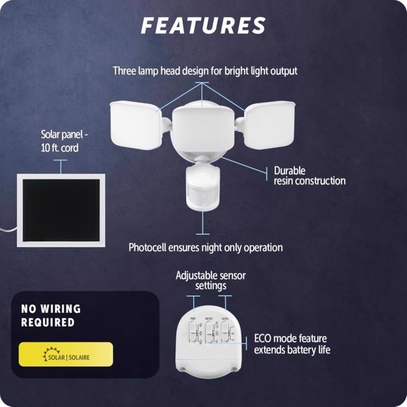 Globe Electric Motion-Sensing Solar Powered LED White Security Light