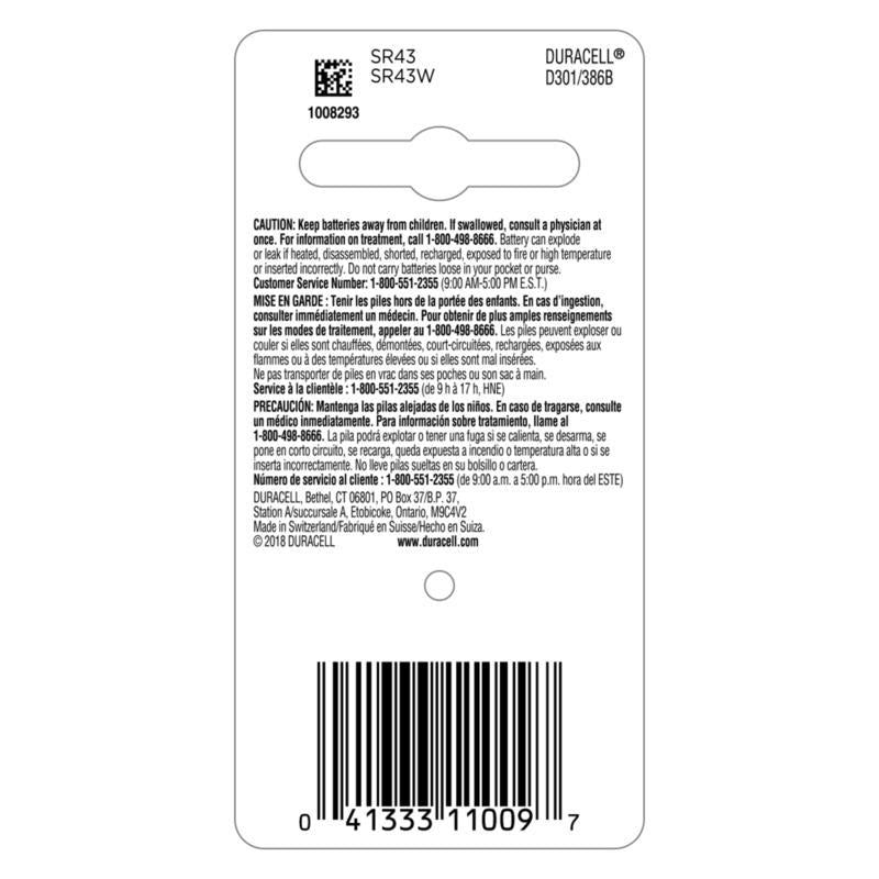 Duracell Silver Oxide 301/386 1.5 V 130 mAh Electronic/Watch Battery 1 pk