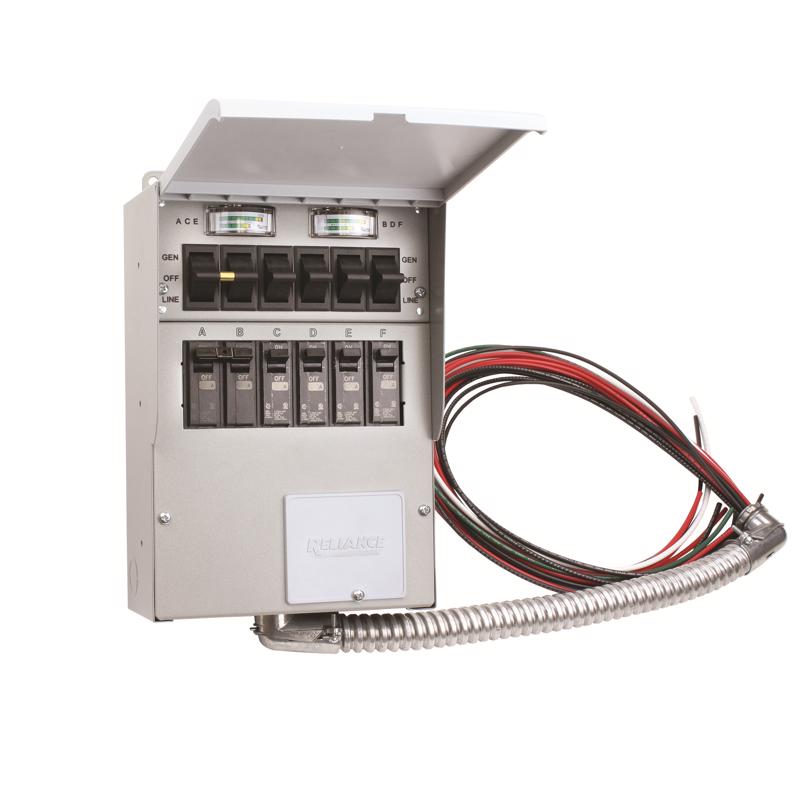 Reliance Controls 30 amps 240 V 2 space 6 circuits Surface Mount Generator Power Transfer Kit