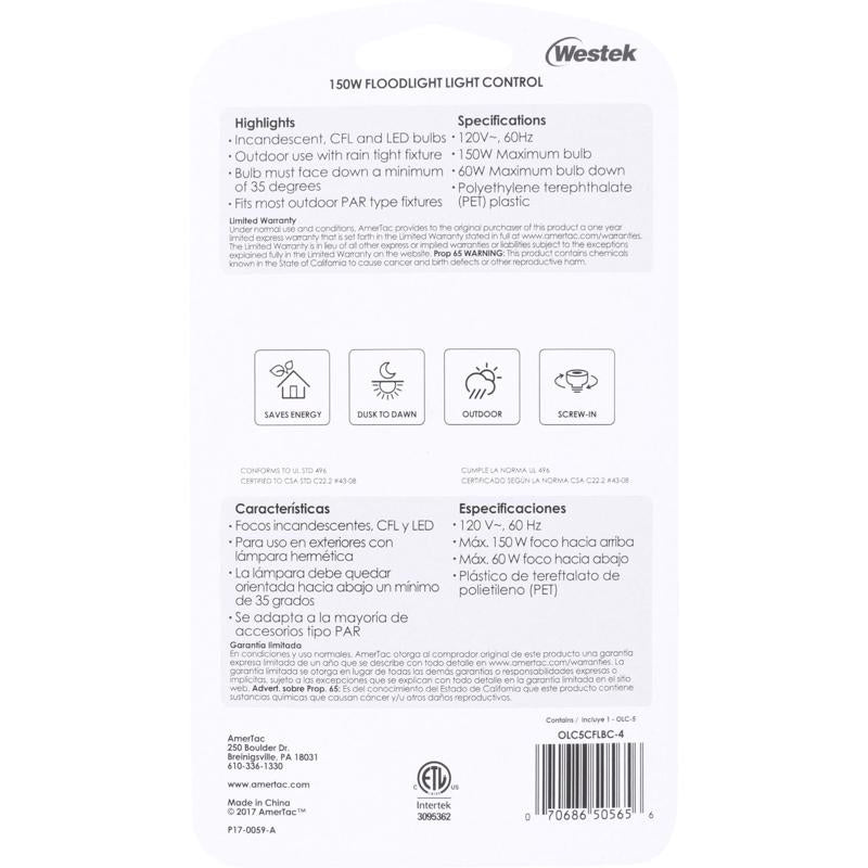 Amertac Gray Photoelectric Flood Light Control 1 pk