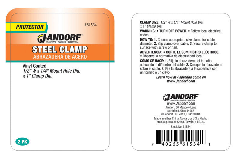 Jandorf 1 in. D Steel Clamp 2 pk