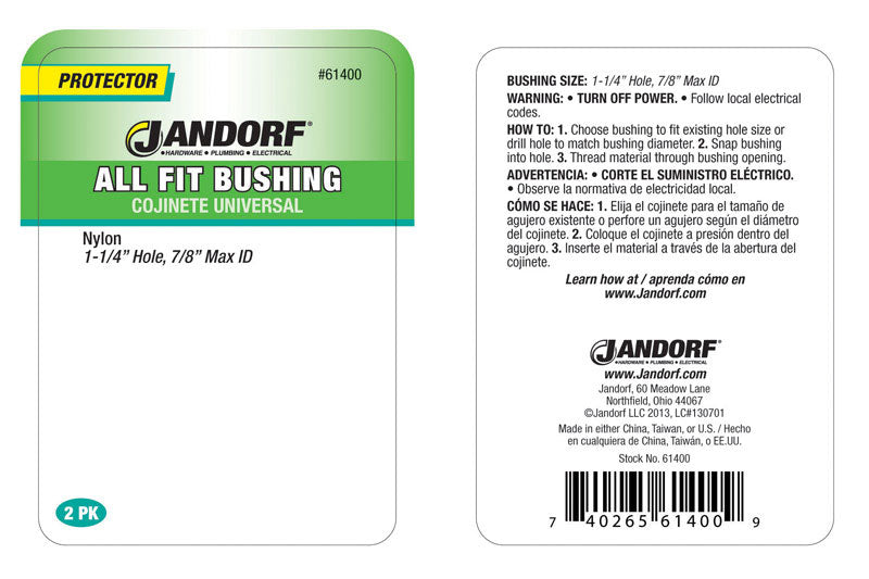 Jandorf 1-1/4 in. Nylon Bushing 2 pk