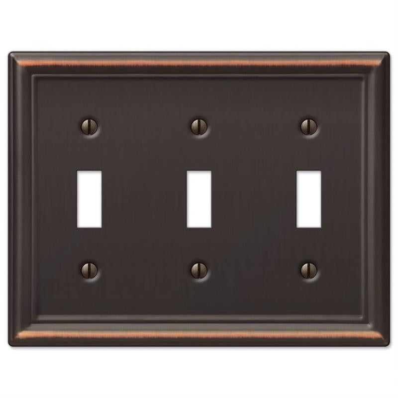 Amerelle Chelsea Aged Bronze 3 gang Stamped Steel Toggle Wall Plate 1 pk