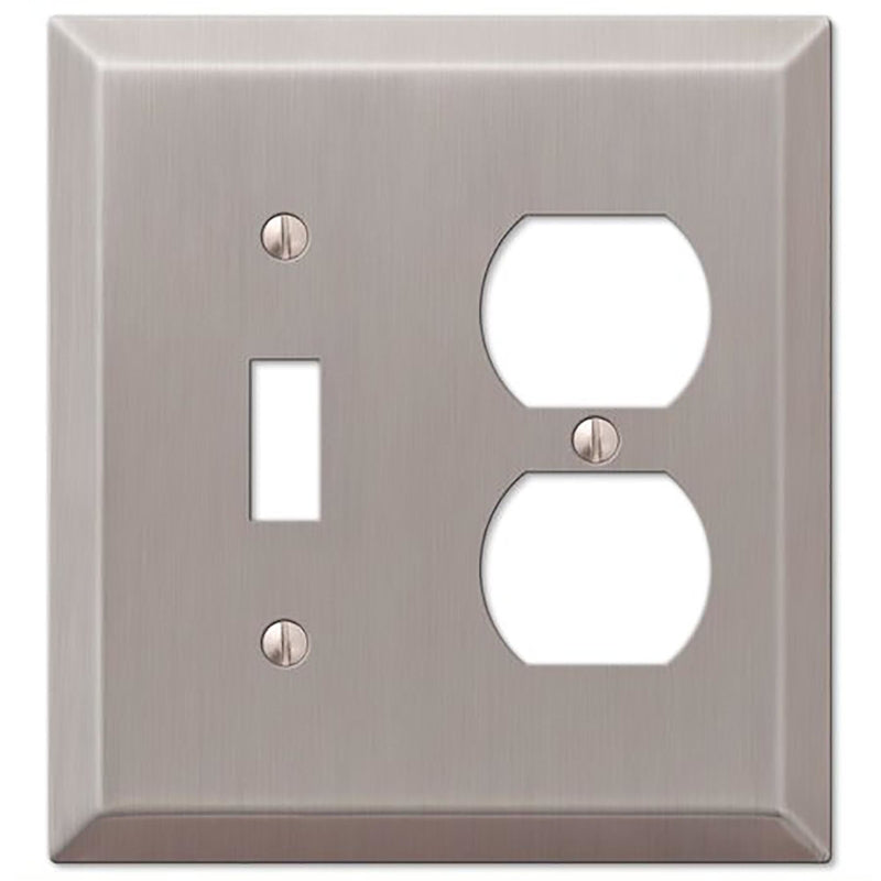 Amerelle Century Brushed Nickel 2 gang Stamped Steel Duplex/Toggle Wall Plate 1 pk