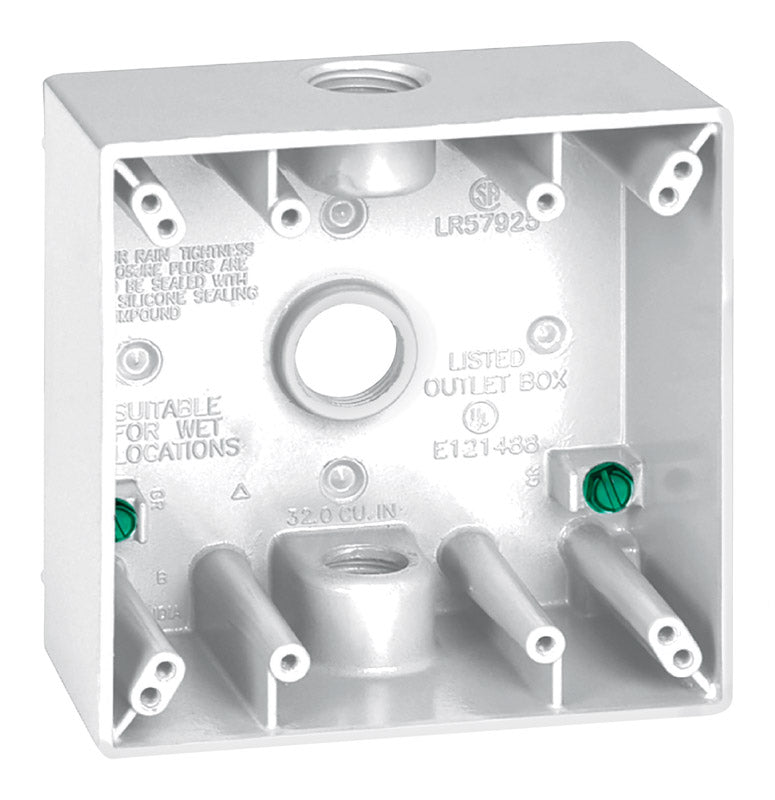 Sigma Electric 4-1/2 in. Square Metallic 2 gang Weatherproof Box White - Total Qty: 1; Each Pack Qty: 1