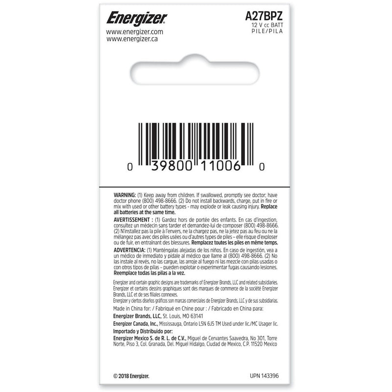 Energizer Alkaline A27 12 V Electronics Battery 1 pk