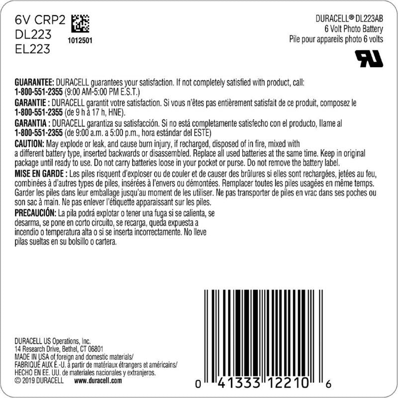 Duracell Lithium 223 6 V 1.4 mAh Camera Battery 1 pk
